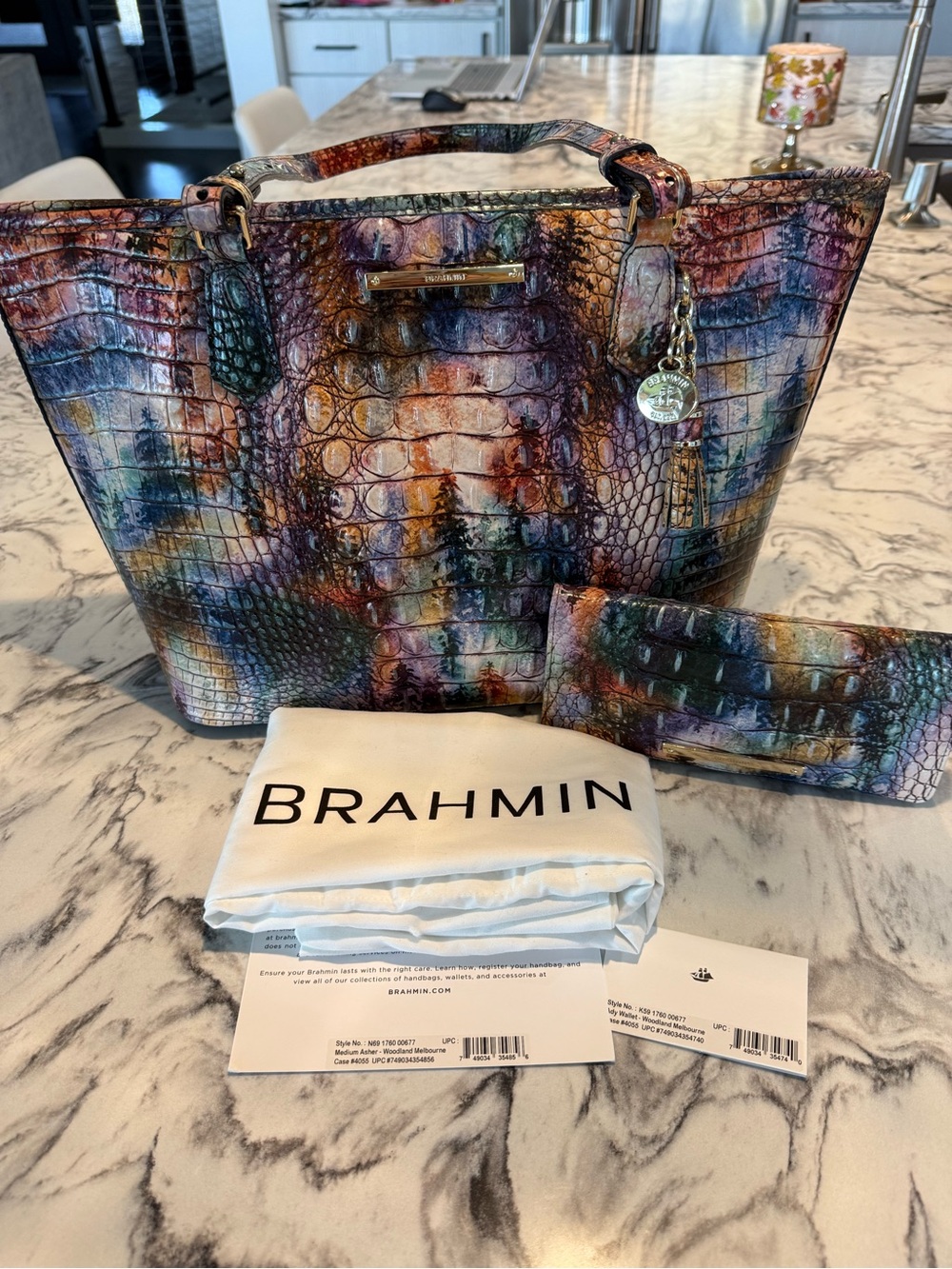 Brahmin medium Asher Woodland Croc-Embossed Leather Shoulder Bag with Wallet